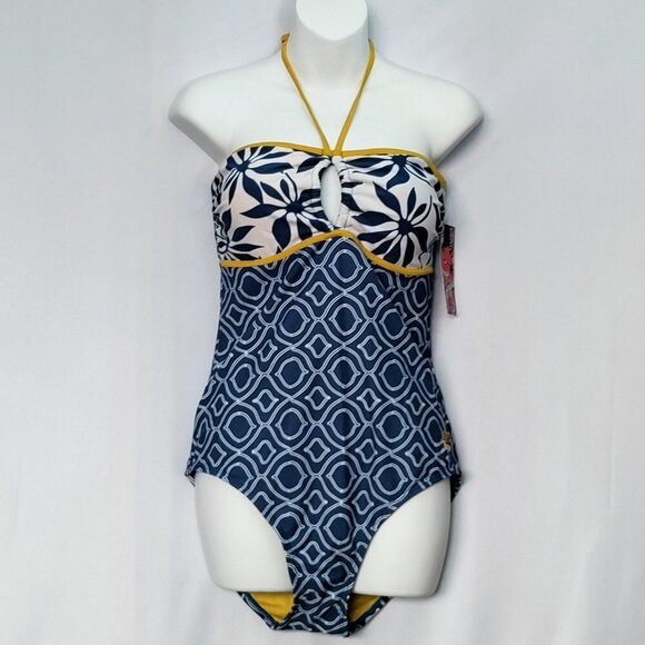 Hapari Hapeyeone One Piece Swimsuit 12 14 Large Blue Yellow White - Picture 1 of 6